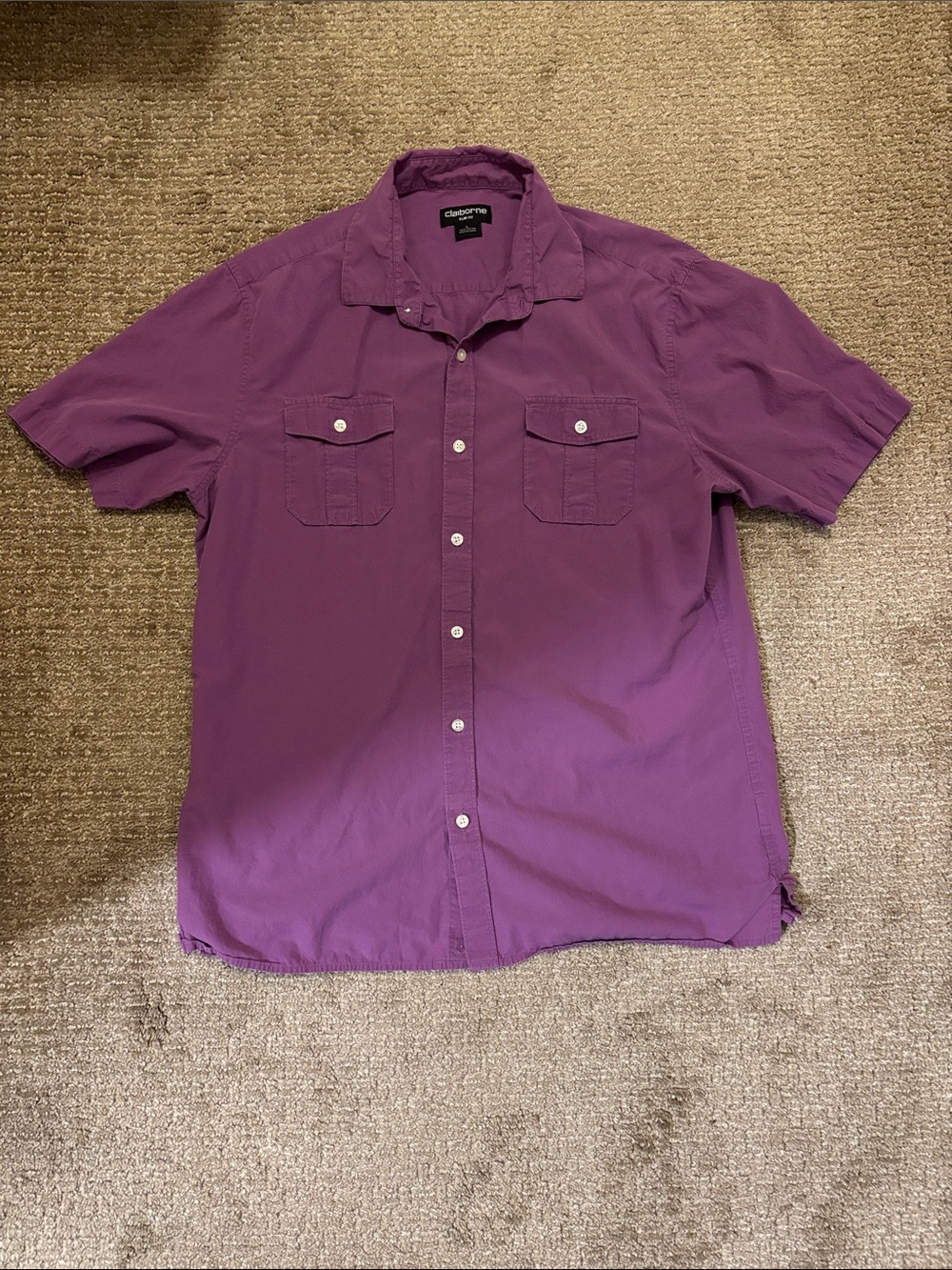 Claiborne Slim Fit Button Down Shirt Mens Large Purple Short Sleeve